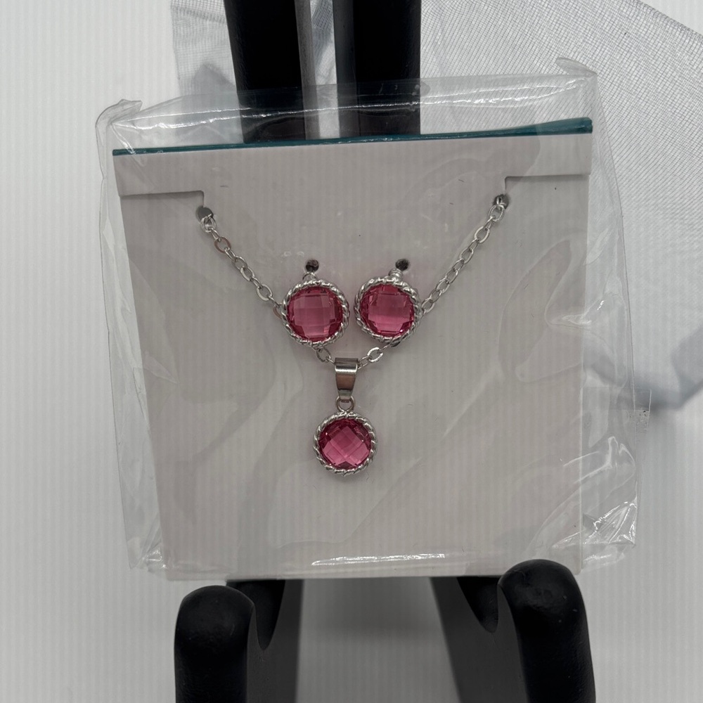NEW! Elegant Pink and Silver Jewelry Set by EFFY Necklace Pendant and Earrings